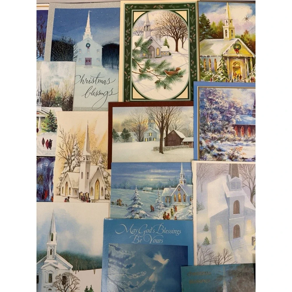 Vintage Christmas Cards Fronts ONLY Churches Cathedrals Scrapbooking Crafts 50+